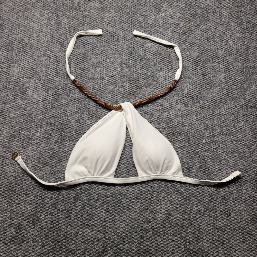 Luxe Sauvage Triangle Bikini Top Women's Small White Beaded Adjustable Straps